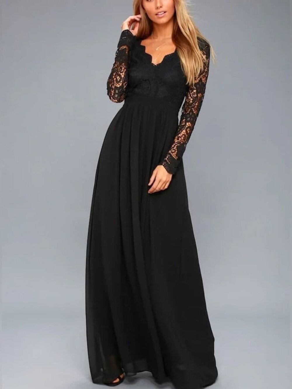 LULUS - Awaken My Love Black Long Sleeve Lace Maxi Dress